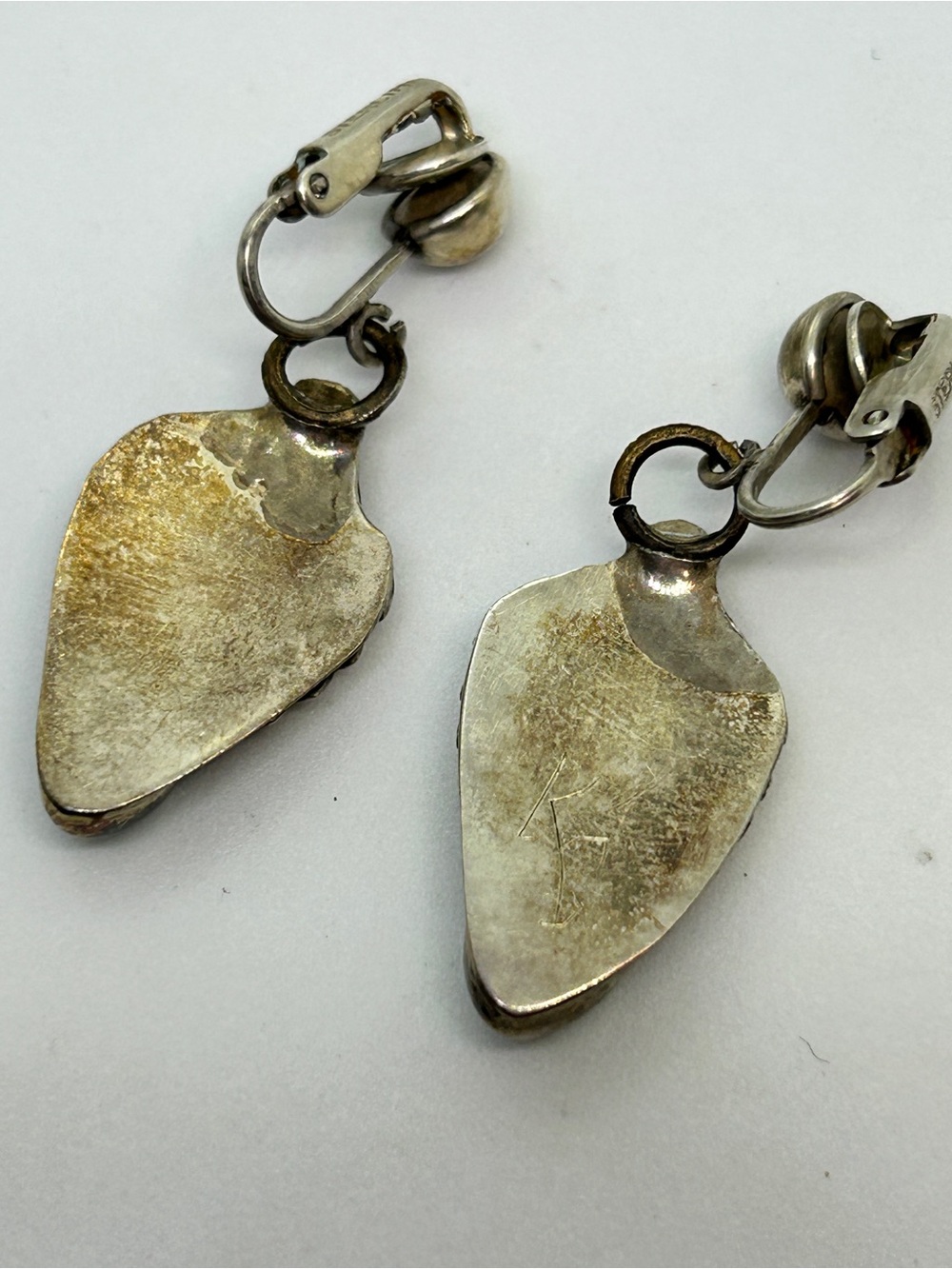 Native American Vtg. Sterling Silver with Turquoise Clip On Earrings - Picture 3 of 5
